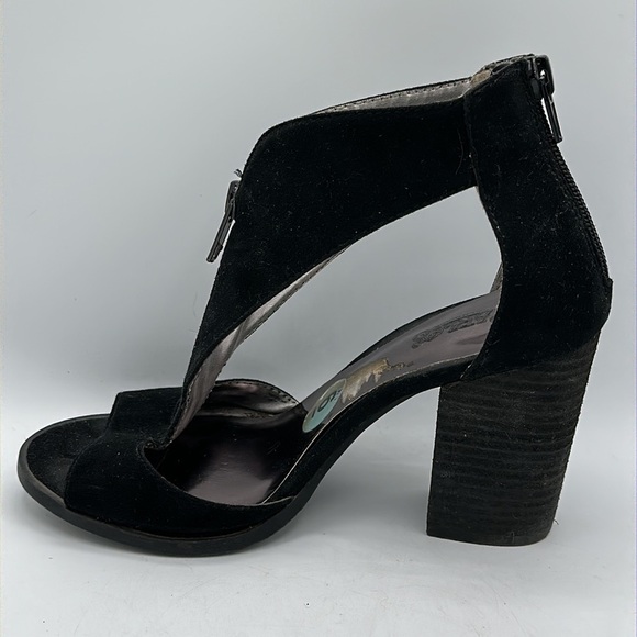 Carlos by Carlos Santana black stacked heel peeptoe sandals with zippers, size 6 - Picture 7 of 9